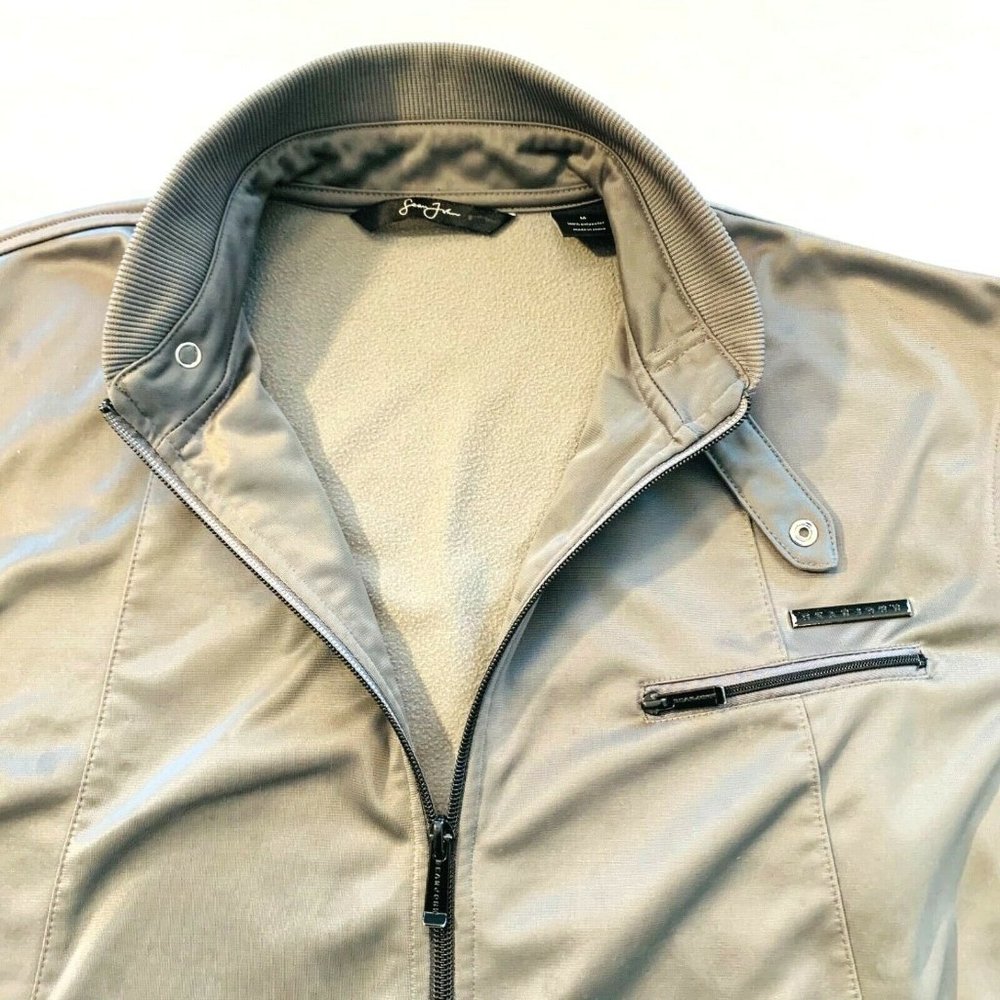 Sean John Fleece Lined‎ Bomber Jacket Full Zip Zipper Pocket Snap Closure M Gray - Picture 5 of 12